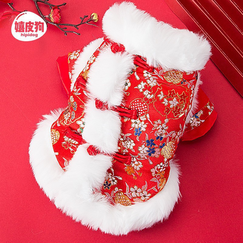 Ropa de Año Nuevo para gatos en invierno engrosado vestido de China mascota gatito gato muñecas de otoño y invierno gato azul camisa de Año Nuevo