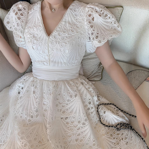 Summer elegant lace white dress