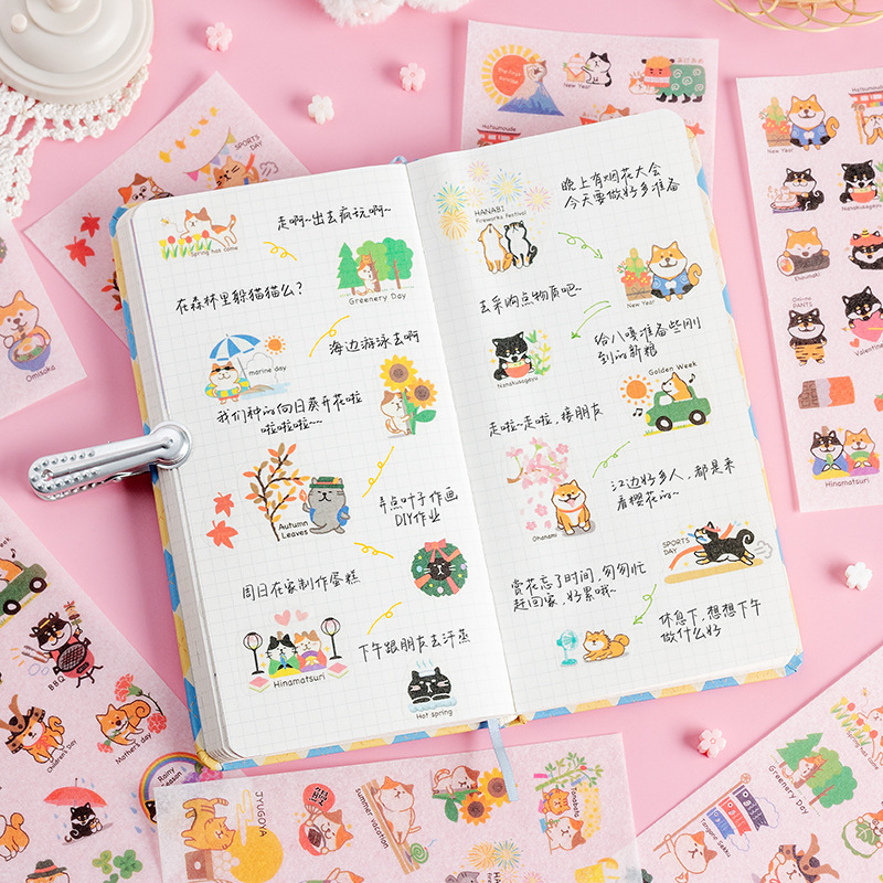Colección de vacaciones y pegatinas de papel diy diario de mano pegatinas decorativas de dibujos animados pegatinas de materiales de decoración de animales
