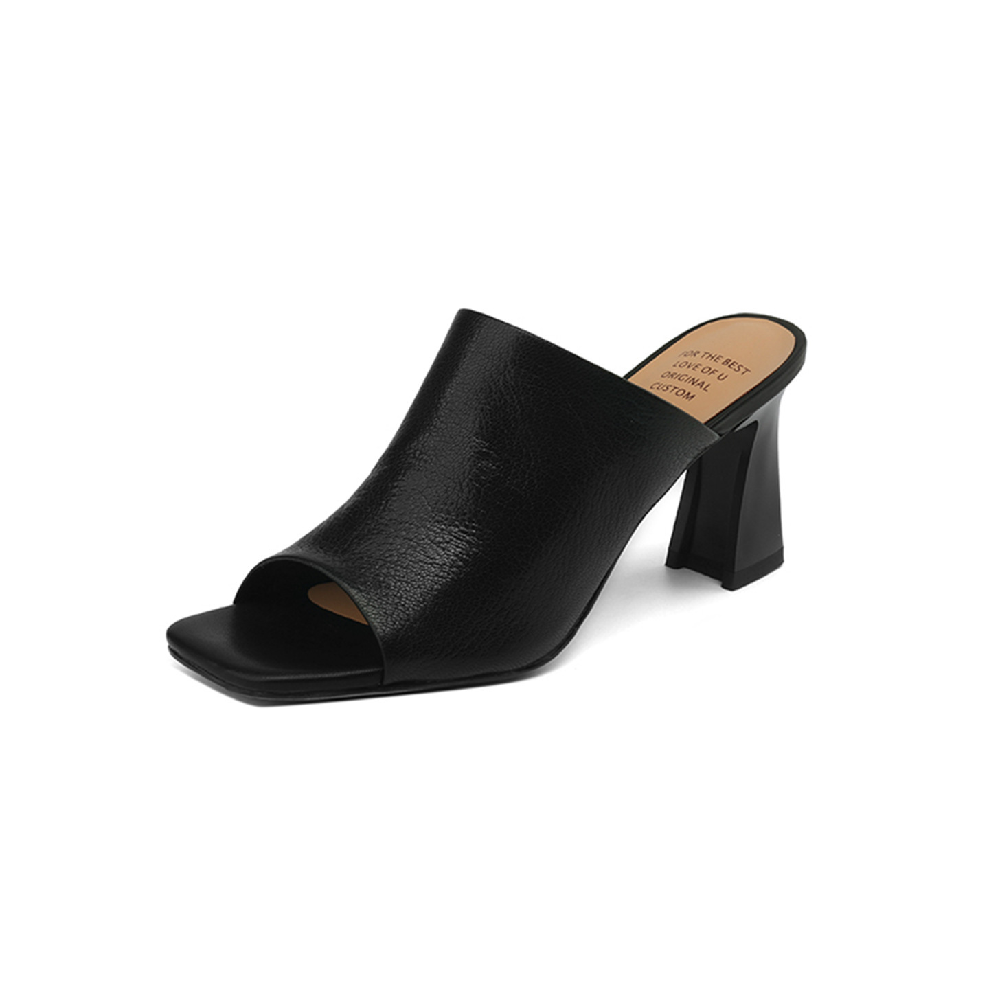 Sandal cao gót nữ hở mũi quai ngang da bò đục lỗ, gót 7 cm — Đen và cao 7 cm chi tiết 28