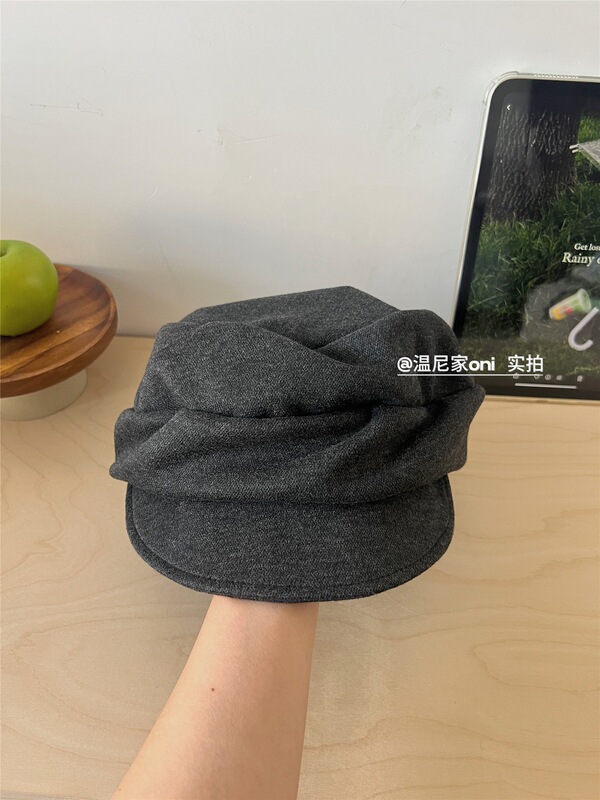 出日本~柔软！褶皱山本风羊毛混纺马术帽女文艺平顶鸭舌报童帽潮|undefined