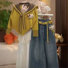 女童针织开衫套装春秋2025新款儿童秋装女孩KT猫牛仔裤两件套洋气