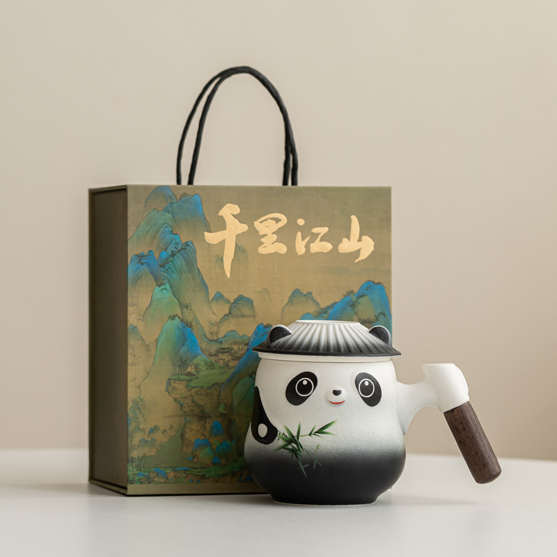 Taza de panda cultural y creativa de la marea nacional Taza de cerámica Taza de té Taza de café Taza de filtro Nombre tallado Taza de apellido LOGO al por mayor
