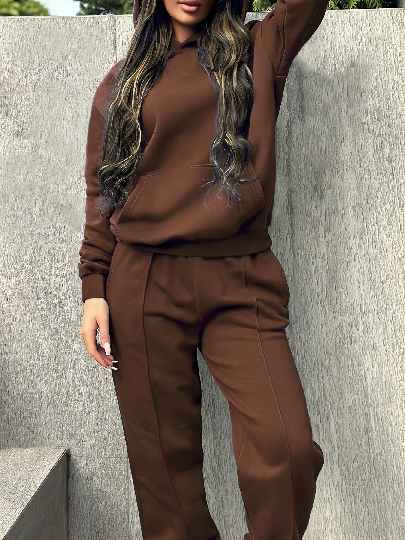 Women's Autumn Winter Hooded Sweatshirt And Straight Leg Pants Set Plus Size Clothing Popular_ecoleips.com