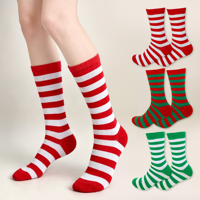 Cross-border European and American Christmas holiday party socks for men and women, striped design, suitable for cosplay costumes, long socks Cross-border European and American Christmas holiday party socks for men and women, striped design, suitable for cosplay costumes, long socks