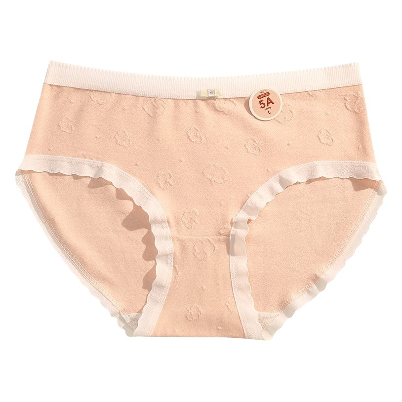 5A ropa interior de mujer de algodón puro crema antibacteriana cintura media alta ropa interior de niña elástica nube jacquard Hip-wrapped calzoncillos de mujer