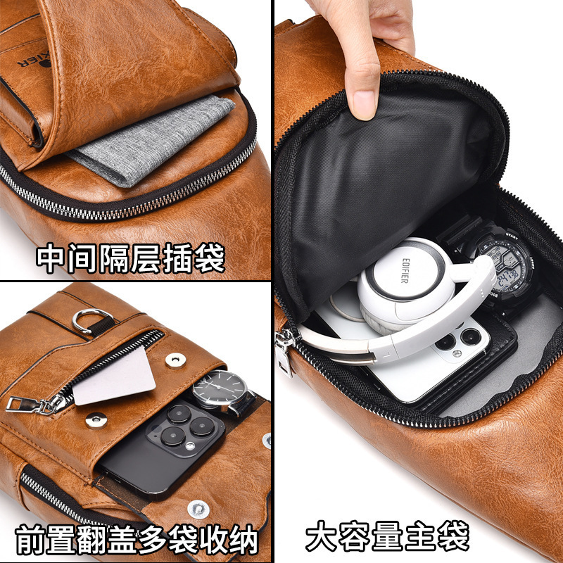 クロスボーダーチェストバッグメンズレトロ多用途ショルダーバッグ大容量防水ショルダーバッグクロスボディバッグメンズハイエンドメンズバッグ|undefined