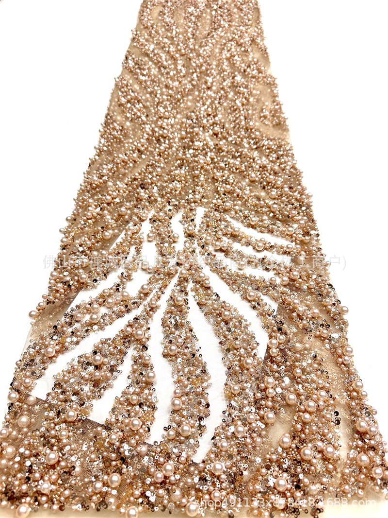 Nueva tela de perla ondulada de agua aerodinámica de perla full-length sequin lujoso anfitrión de banquete vestido de noche tela