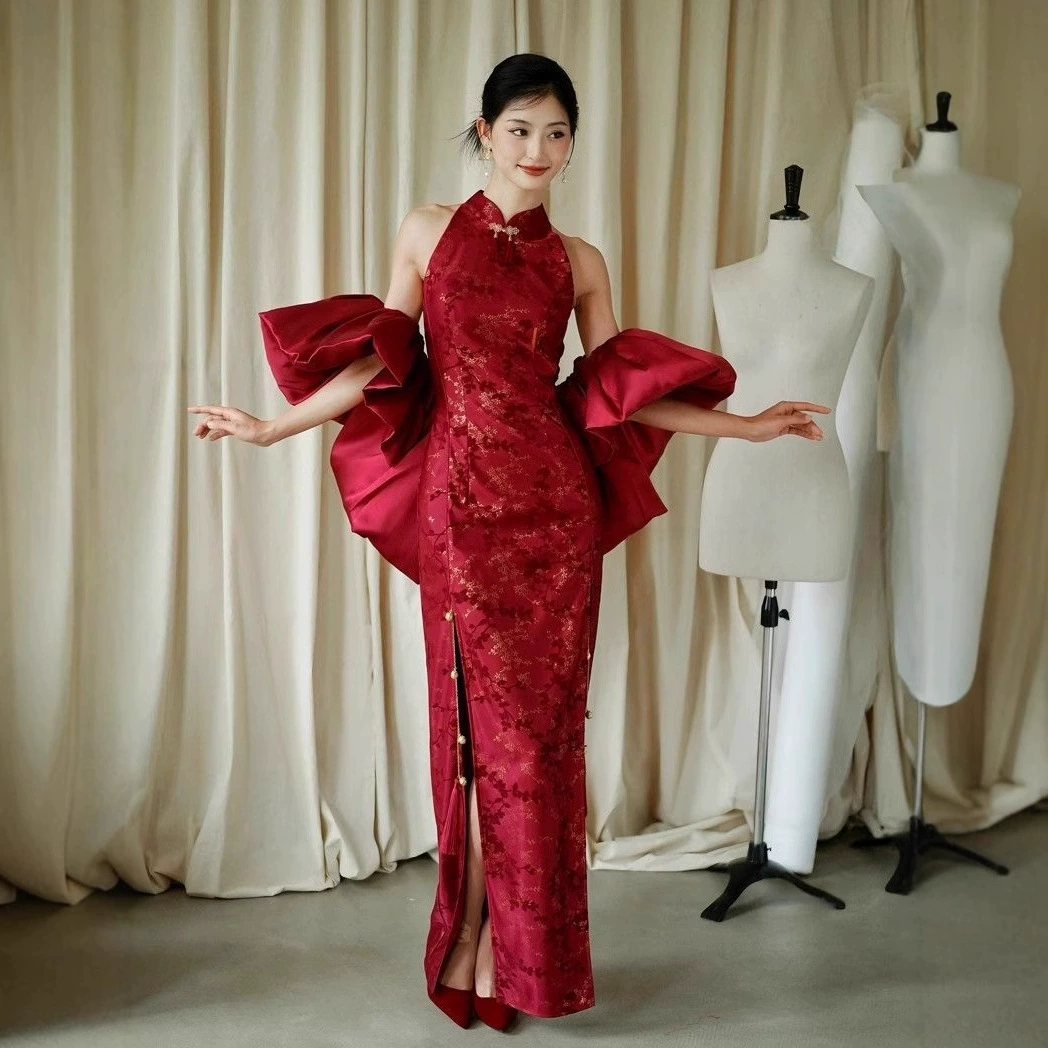 Новое свадебное красное платье в китайском стиле для похудения, улучшенное платье Cheongsam с шалью для невесты, платье для тоста, свадебное платье с затягиванием талии, платье Cheongsam для женщин