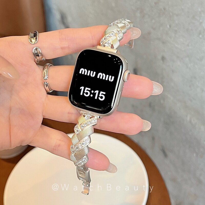 High-End Wheat Ear-Shaped Diamond-Encrusted Bracelet-Style Apple Watch Band Suitable for Apple Watch 11, iWatch 10, Se High-End Wheat Ear-Shaped Diamond-Encrusted Bracelet-Style Apple Watch Band Suitable for Apple Watch 11, iWatch 10, Se
