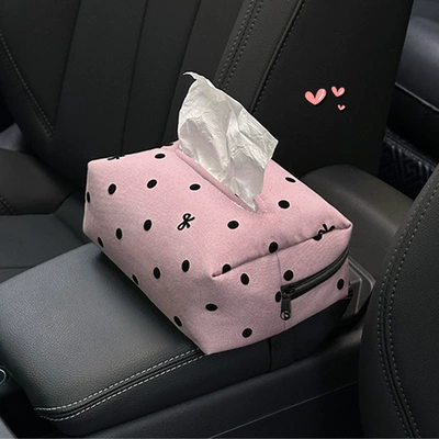 Box Polo Dot Bow Car: Car tissue box/set