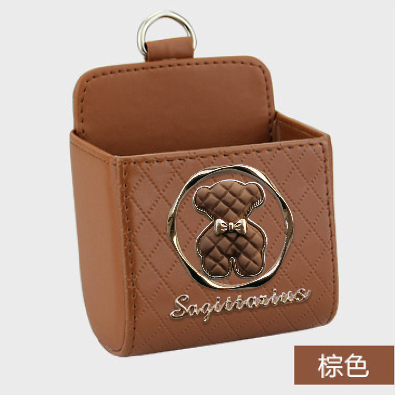 Bolsa de almacenamiento de salida de aire del automóvil bolsas de colgar de teléfonos móviles creativas de metal osos pequeños cajas de almacenamiento de artículos de automóvil almacenamiento de suspensión