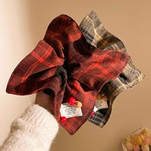 韩式格子方巾大肠发圈女复古超大号头绳方形发饰精品店二元店批发