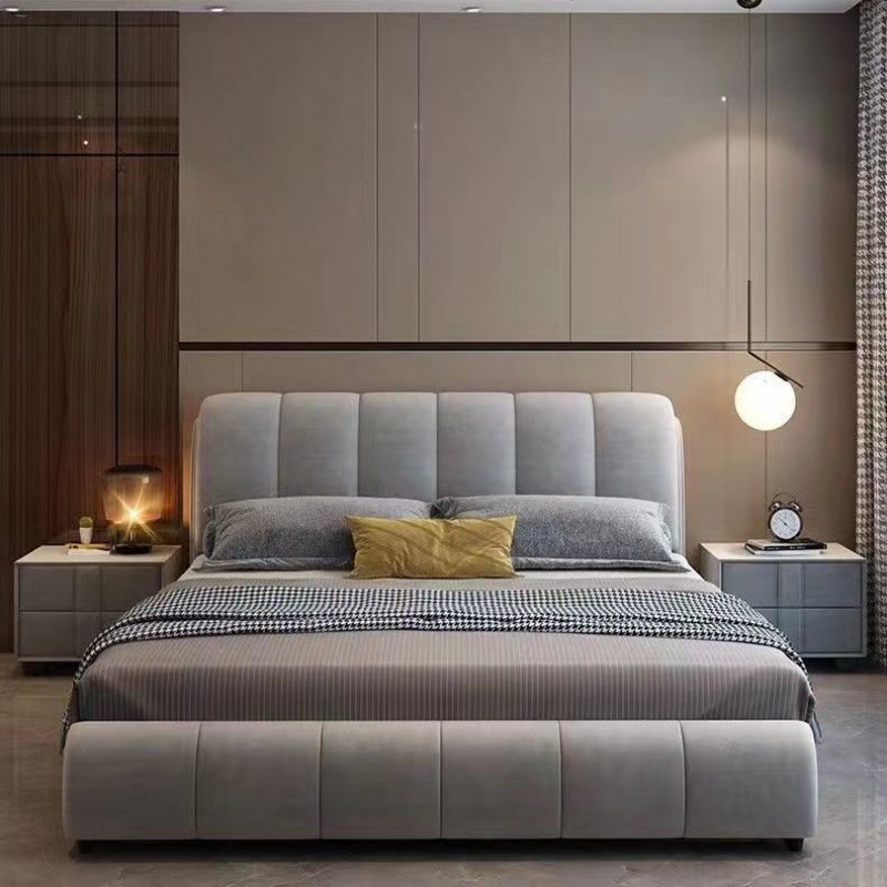 床双人床现代简约双人1.8米主卧室1.5米实木科技布储物床软靠婚床|ru