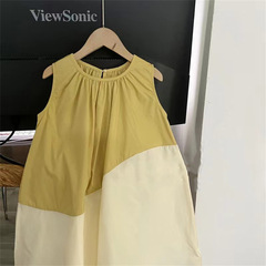 77185 童裝女孩無袖背心裙2023夏季女童連衣裙設計款拼接撞色童裙