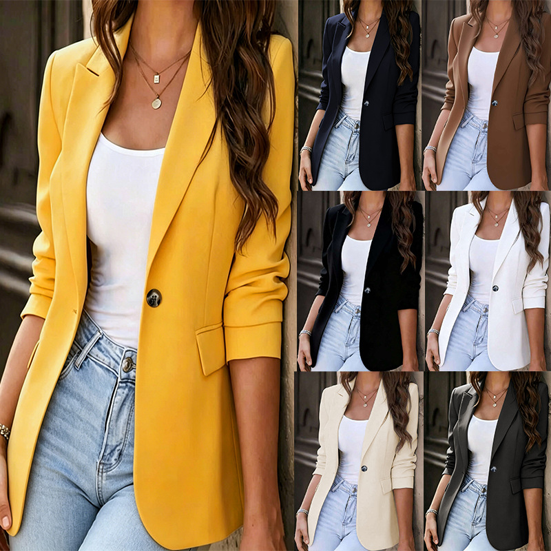 2026 New European and American Fashion Casual Blazer for Women, Solid Color, Elegant and Slim Fit, Amazon Independent Site Temu