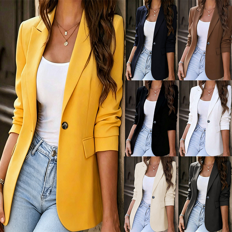 2026 New European and American Fashion Casual Blazer for Women, Solid Color, Elegant and Slim Fit, Amazon Independent Site Temu 2026 New European and American Fashion Casual Blazer for Women, Solid Color, Elegant and Slim Fit, Amazon Independent Site Temu