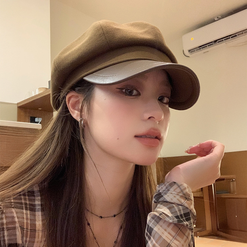 百搭毛呢贝雷帽子女秋冬季显脸小八角帽街头文艺复古英伦风画家帽|undefined