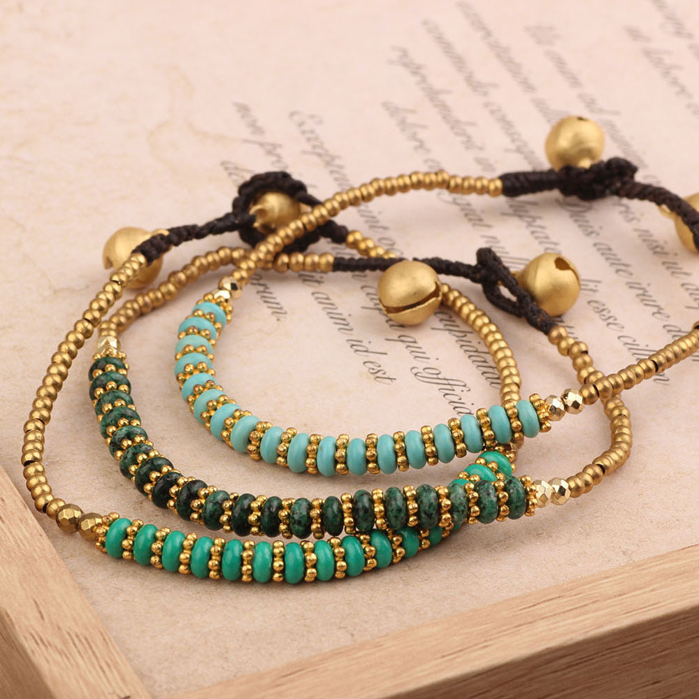 17g Weight Bracelets Classification Turquoise, Wax rope, Copper Chain Material Beaded Chain Chain Type Holiday, Daily Occasion turquoise, rope, Copper Material Color Block Pattern All Seasons Season Women's Gender Knitting Design Casual, Simple Style Style Casual Simple Style Color Block Turquoise Rope Copper Beaded Chain Beaded Bracelets Wholesale 4