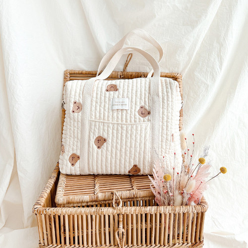 Korean Instagram  New Zipper Embroidered Filled Mommy Bag Baby Stroller Hanging Diaper Bag