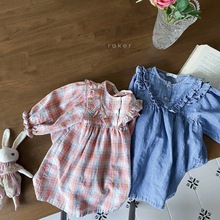 儿童连衣裙春季长袖婴儿双层木耳连衣裙宝宝春装女童牛仔裙子早春
