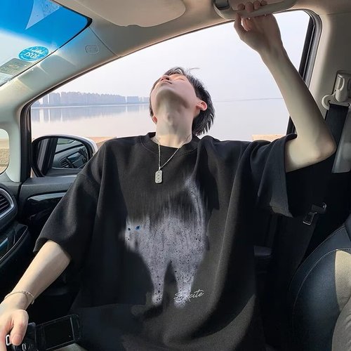 Chic American Cat Print Short Sleeve T-Shirt for Men and Women, Summer Loose Trendy Couple Matchy-Pair Half Sleeve T-Shirt Top