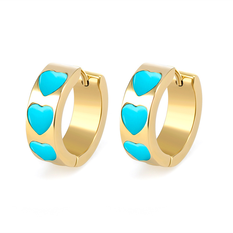 Retro Heart Shape Copper Plating Inlay Turquoise Zircon Earrings 1 Pair display picture 2