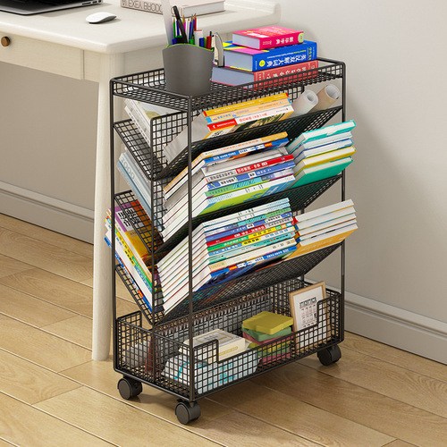 Bookshelf, book storage rack, tableside storage, floor-standing desk, removable wheeled classroom under desk storage artifact