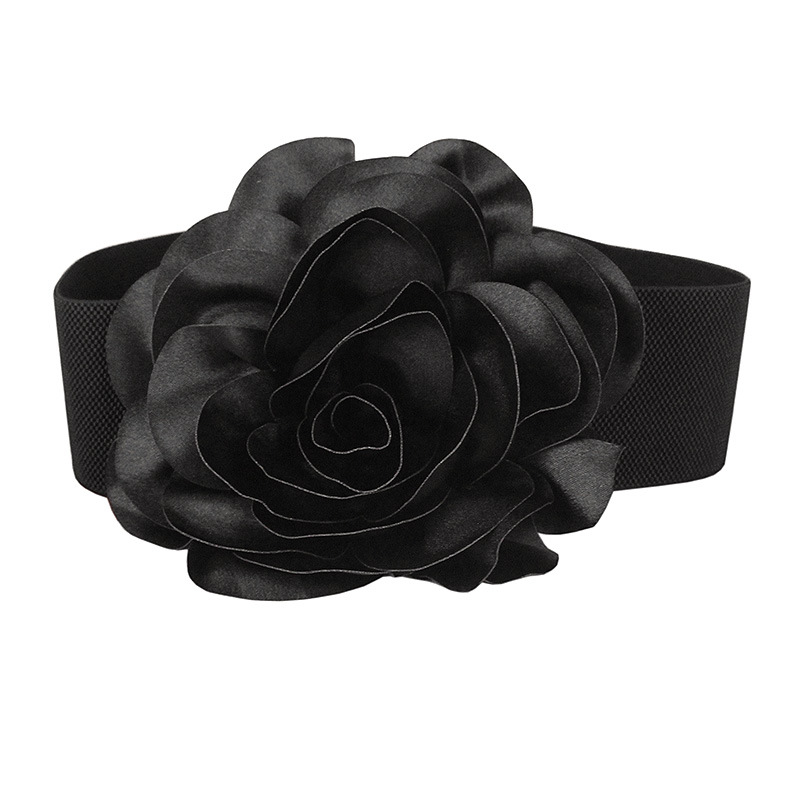 7,5 cm breiter Taillengürtel für Damen mit Rose, vielseitiger elastischer Bund, modisches Temperament, dreidimensionales Zubehör mit großer Blumendekoration_voghion.com