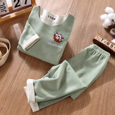 children supple keep warm Underwear suit AB Brushed No trace T-shirts Slim pants thickening Autumn coat Long johns