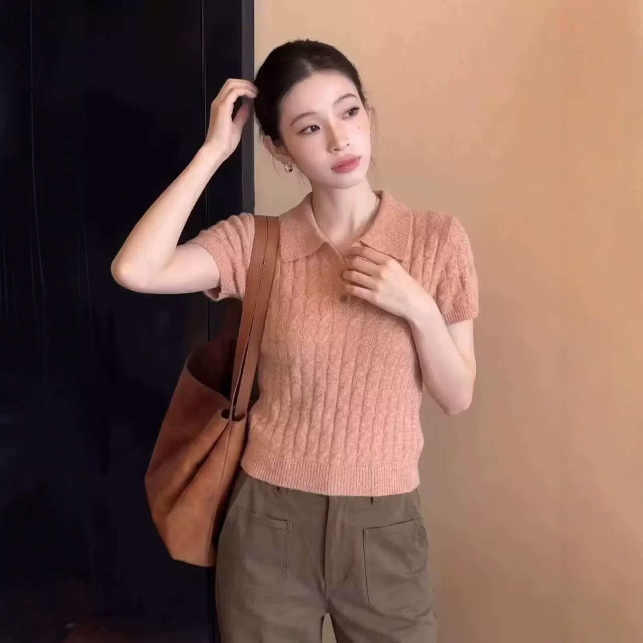 Áo thun polo nữ tay ngắn phong cách Hàn Quốc, chất liệu cotton dệt kim mềm mại — màu sắc chi tiết 3