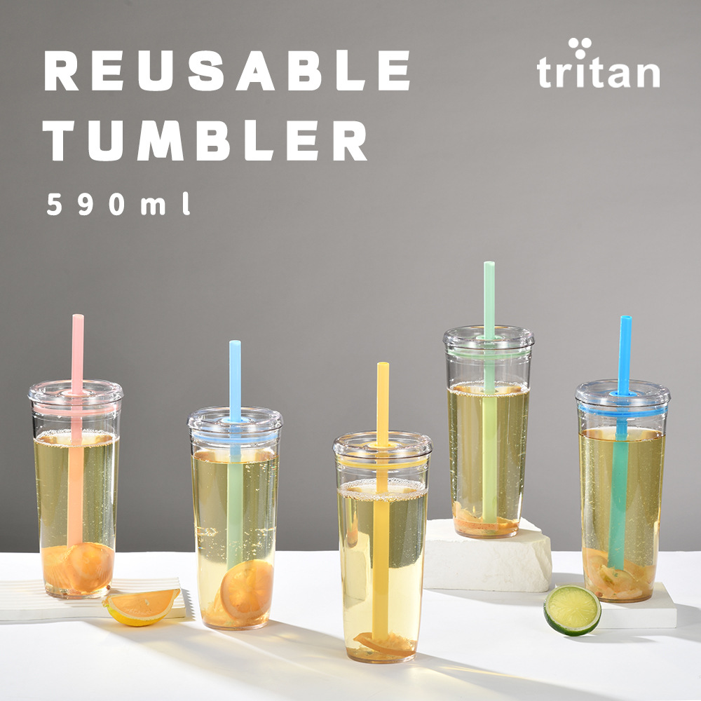 Nuevo Modelo 2026, Vaso de Tritán de 590 ml con Pajita, para Té con Leche, Café, Multicolor, de Gran Capacidad