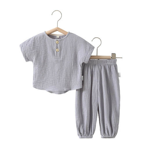 Baby suit summer short-sleeved pure cotton gauze split two-piece pajamas thin baby air-conditioning suit cuffed pants