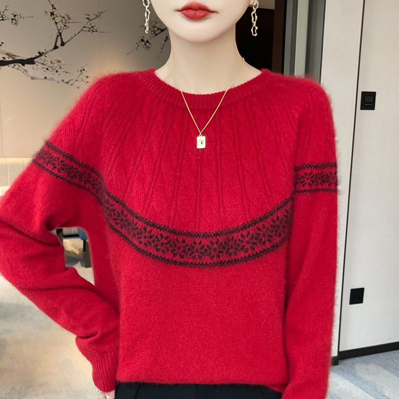 Manufacturer Wholesale 2026 New Year Model 100% Wool Skin-Friendly Thickened Warm Knitted Jacquard Twist Pattern Base Wool Sweater Manufacturer Wholesale 2026 New Year Model 100% Wool Skin-Friendly Thickened Warm Knitted Jacquard Twist Pattern Base Wool Sweater