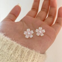 S925纯银【樱花】耳环甜美花朵可爱小清新春日物语花耳钉日韩女士