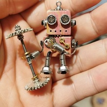 跨境蒸汽朋克机器人重工项链纯手工diy创意潮玩木质吊坠10184