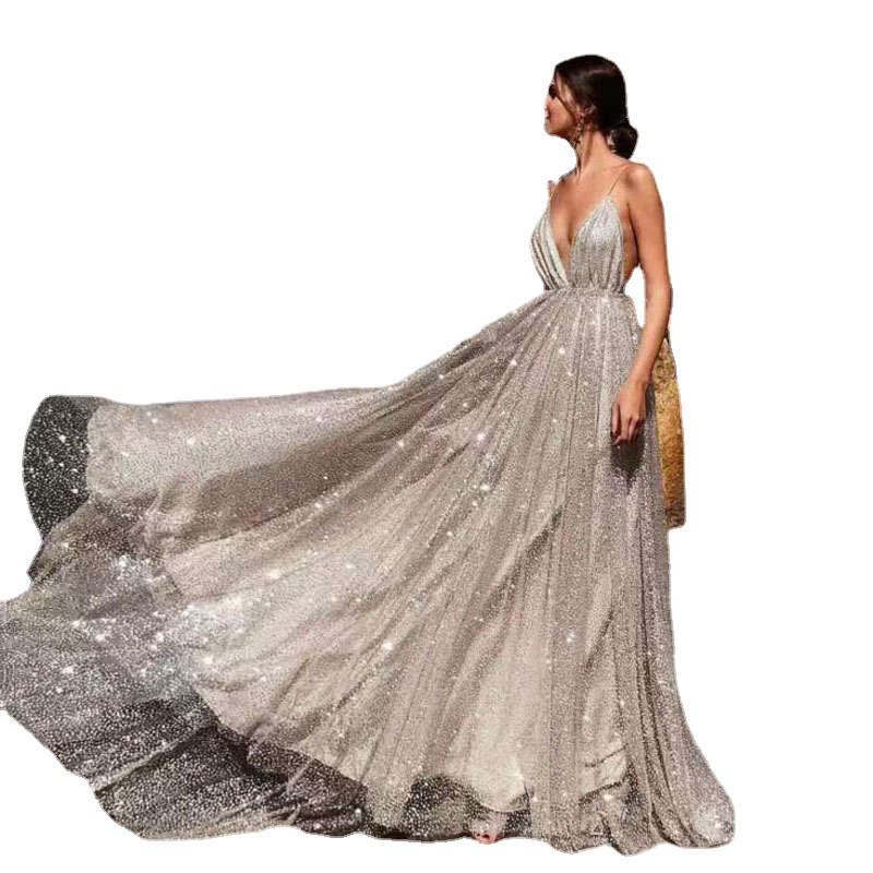Europa y América del Comercio Exterior Amazon AliExpress deseo estación independiente nueva sexy con cuello en V Correa larga backless vestido de noche