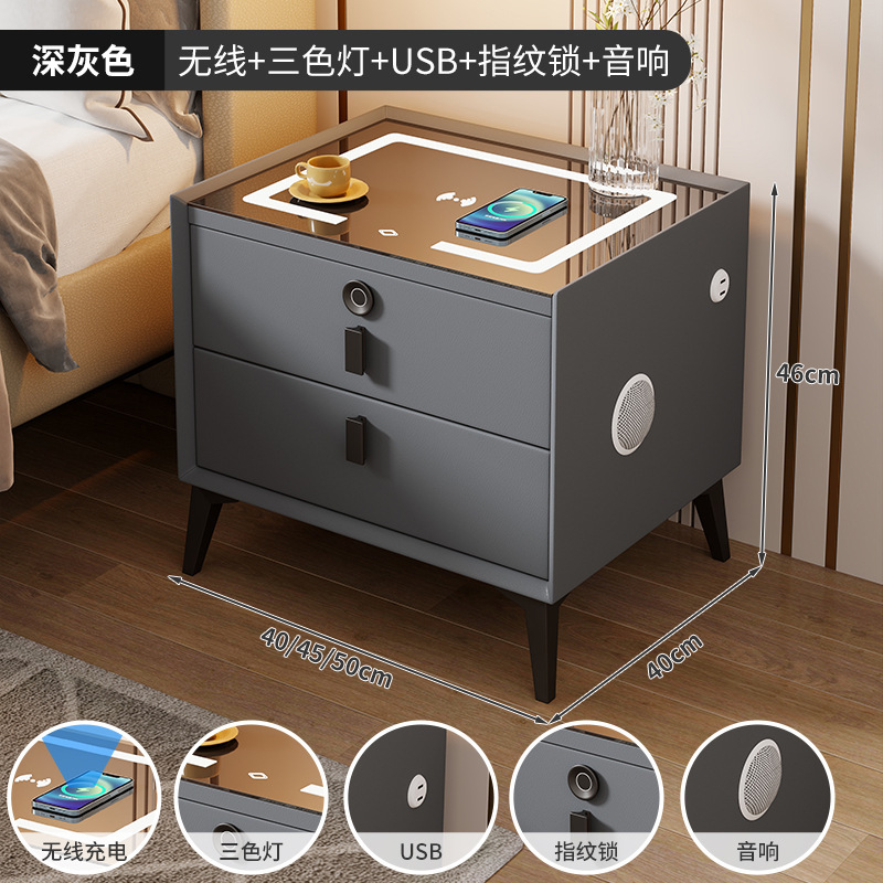 Mesita de noche inteligente de madera maciza de comercio exterior para el hogar Sensación premium Mesita de noche de dormitorio simple, pequeña y muy estrecha, multifuncional