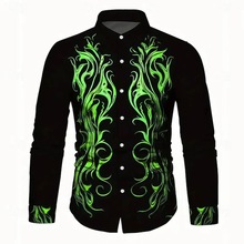 新款欧美男士衬衣3D数码印花男士印花跨境热卖长袖衬衫