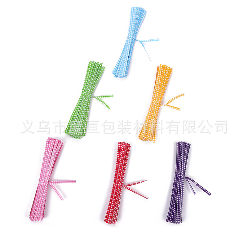 10 12CM彩色格子封口扎丝喜糖面包礼品封口绳礼品扎口线金属扎带