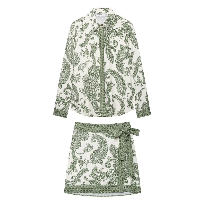 Cross-Border Export European and American Style 2025 New Printed Shirt + Printed Sarong Skirt Suit 5029092