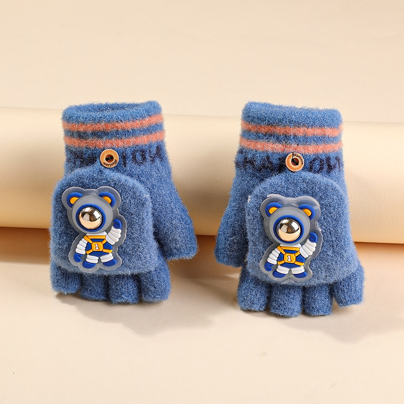 6-12 años nuevo astronauta Guantes luminosos niños y niñas de punto Flip escritura medio dedo guantes fábrica al por mayor