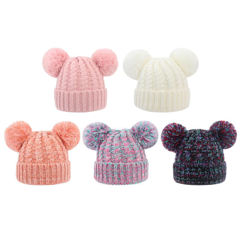 105g Weight Hat Classification Polyacrylonitrile Fiber Fabric Type Children Unisex Sweet Simple Style Solid Color Pom Poms Wool Cap