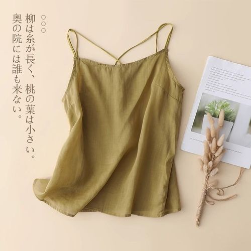 Cotton and linen small strapless vest ladies short-sleeved top spring and summer sleeveless inner wear cross design outerwear thin base shirt 