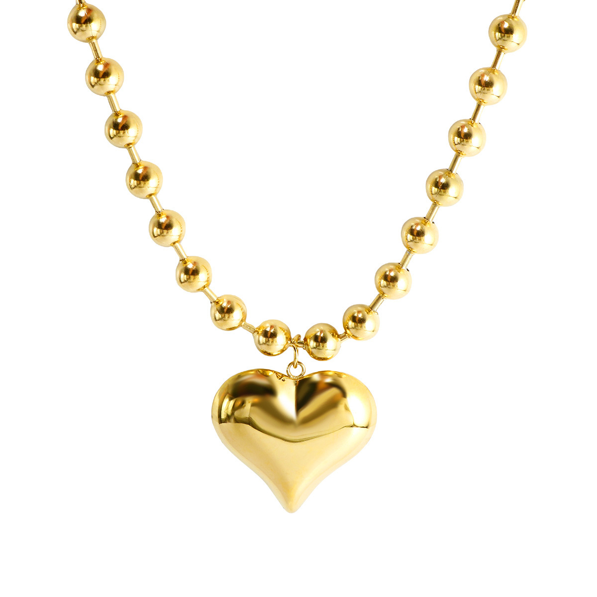 New Style Light Luxury Love Necklace Fashion Simple Glossy Steel Ball Chain Peach Heart Pendant Stainless Steel Necklace