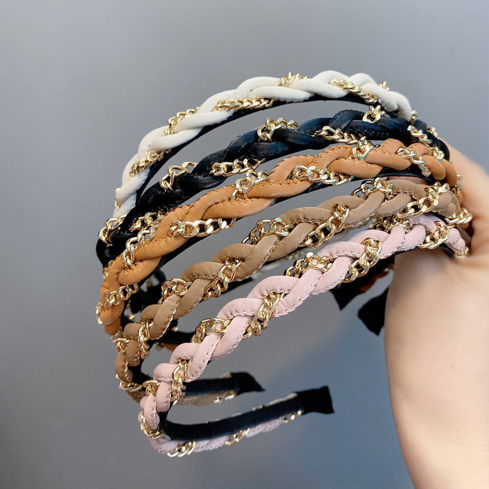 Fashion Leather Metal Chain Twist Braid Headband display picture 3