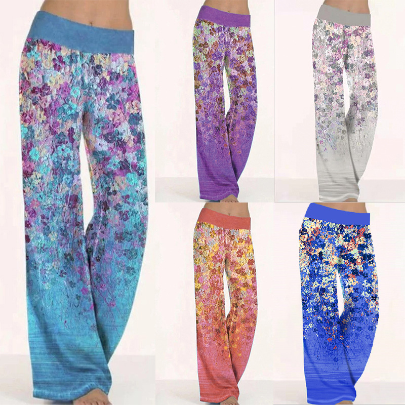 2023 European and American Cross-Border Amazon Wish Export Women's Loose Positioning Printed Yoga Wide-Leg Sports Pants for Women