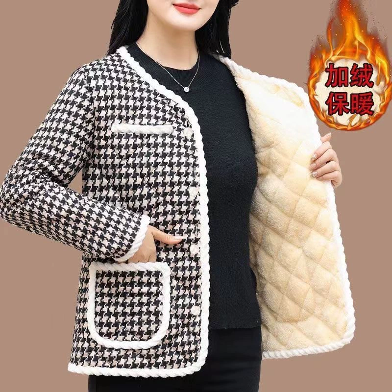 Зимнее новое осенне-зимнее пальто в стиле Chanel с хлопковой подкладкой, куртка с хлопковой подкладкой для среднего и пожилого возраста, короткое утолщенное пальто с хлопковой подкладкой на флисовой подкладке, теплое пальто для мамы