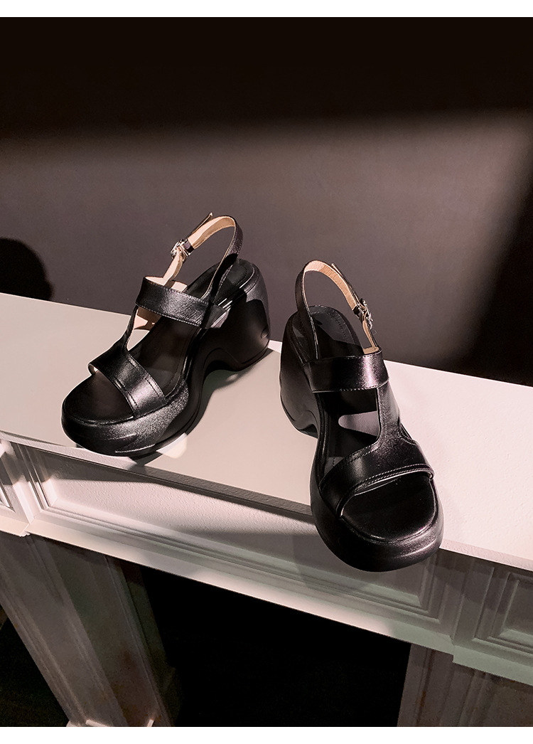 Sandal cao gót nữ hở mũi đế xuồng phong cách La Mã — màu đen, màu trắng ngà chi tiết 18