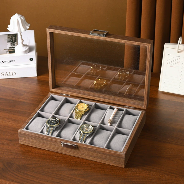 Wood grain watch storage box inner gray [10 pieces]